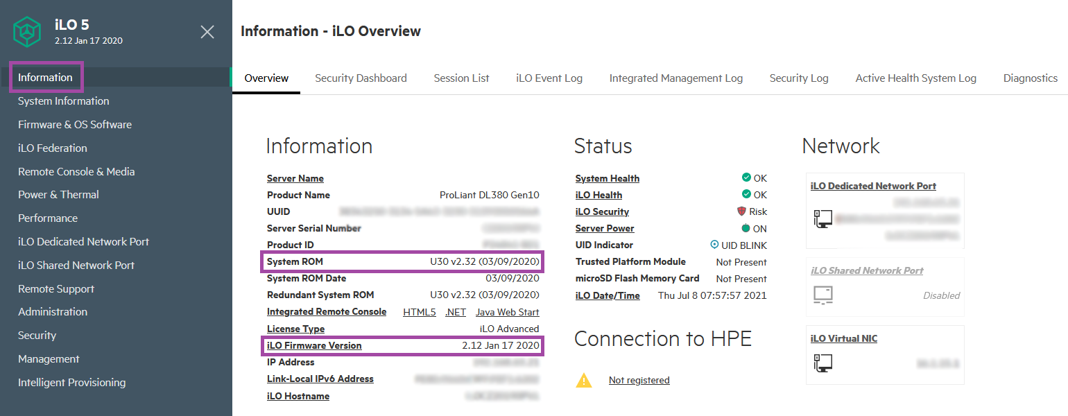 اطلاعات iLO Firmware